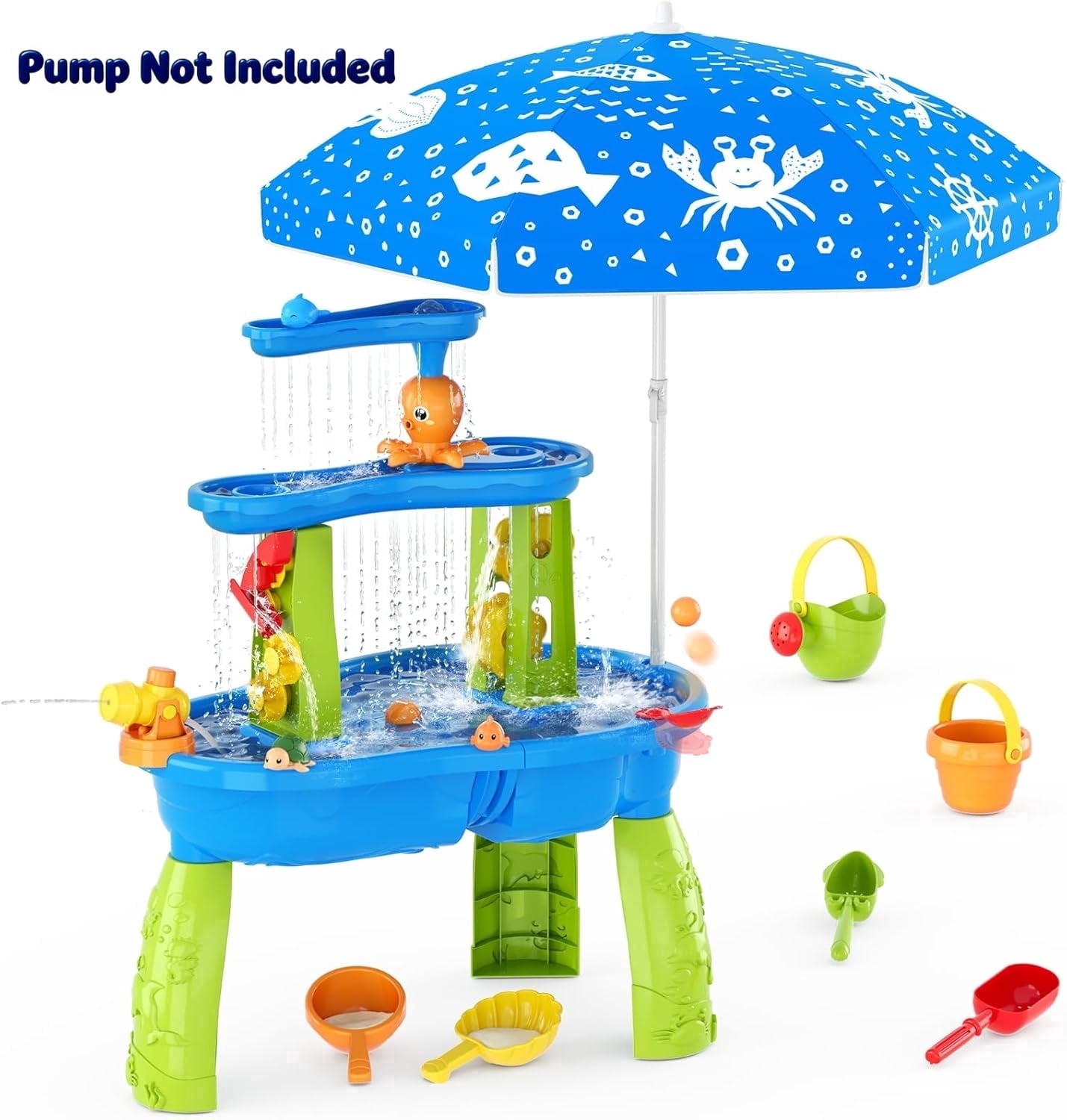 JoyStone JoyStone 3-Tier Kids Sand Water Table with Umbrella, Outdoor Sensory Play Table Toy, 28.66" Tall, Summer Gift for Kids (Pump Not Included)