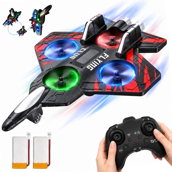 JoyStone Foam Remote Control Airplane, Jet Fighter RC Plane Stunt Drone Toy with LED Lights & 360° Spin, Easy to Fly RC Glider for Kids Adults