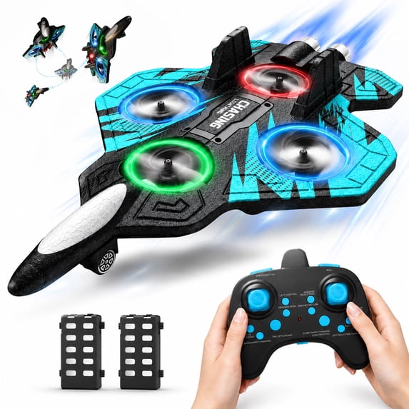 JoyStone Upgrade Foam RC Airplane for Kids, Remote Control Fighter Jet with LED Lights, Headless Mode and Altitude Hold, 2.4GHz RC Plane for Beginners, Gift for Boys Girls Adults