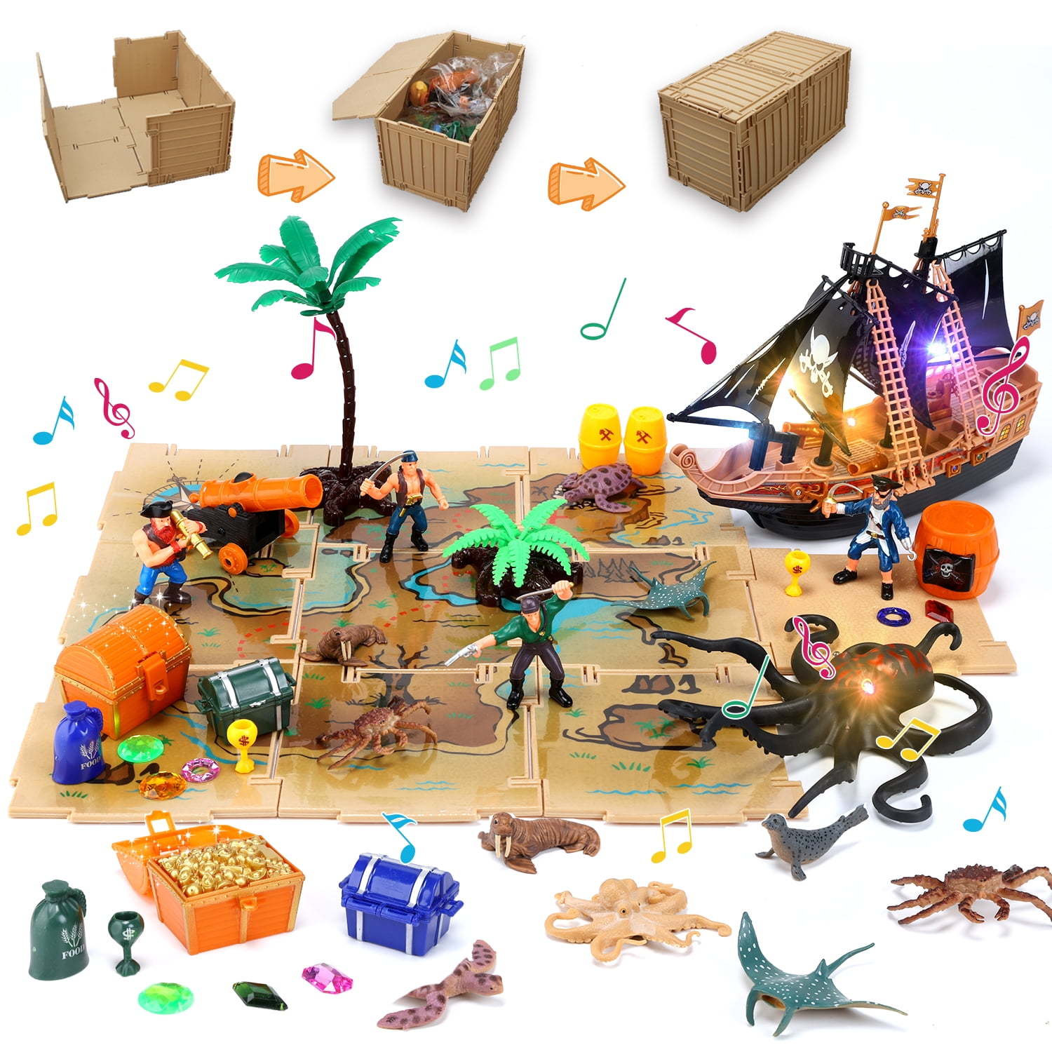 JoyStone 33 PCS Light and Sound Pirate Action Figure Toy Set with Map ...