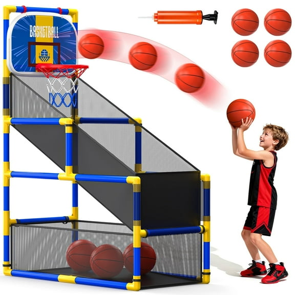 JoyStone Kids Basketball Hoop Arcade Game, Basketball Hoop Indoor Outdoor W/4 Balls, Basketball Game Toys Gifts for Boys and Girls (Blue)