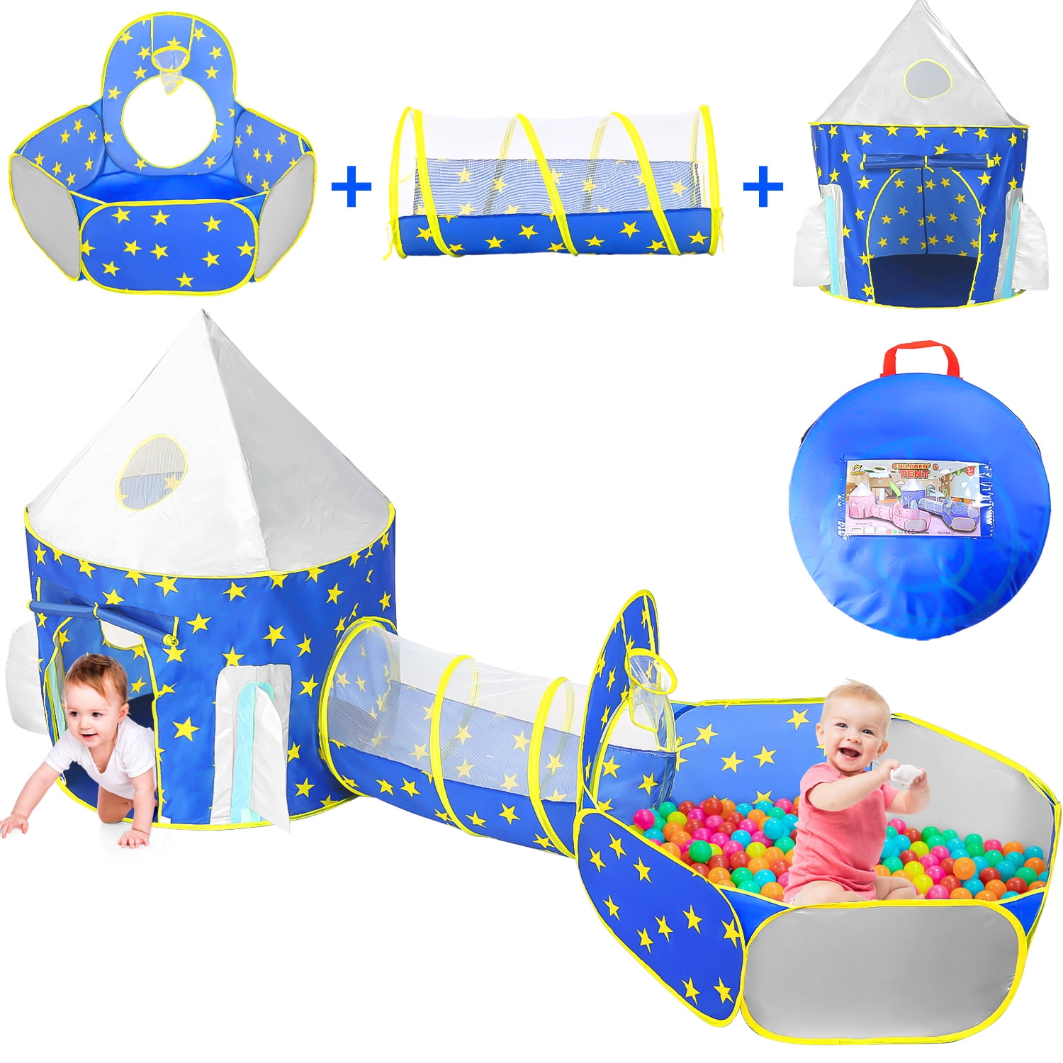 JoyStone 3pc Toddler Pop up Kids Play Tent with Tunnel and Ball Pit for