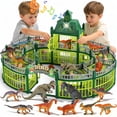 thumbnail image 1 of JoyStone 215PCS Dinosaur Figures Playset with Lights & Music, Dinosaur Park Toy Set with Arena, 18 Dinosaurs & Trees, Green, 1 of 11
