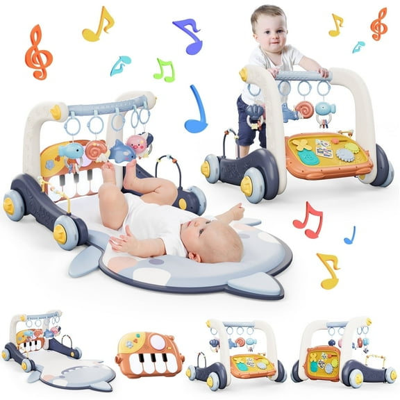 JoyStone 4 in 1 Baby Gym Play Mat & Baby Learning Walker, Activity Mat with Kick and Play Piano for Infant Newborn, Gift 0-12 Months