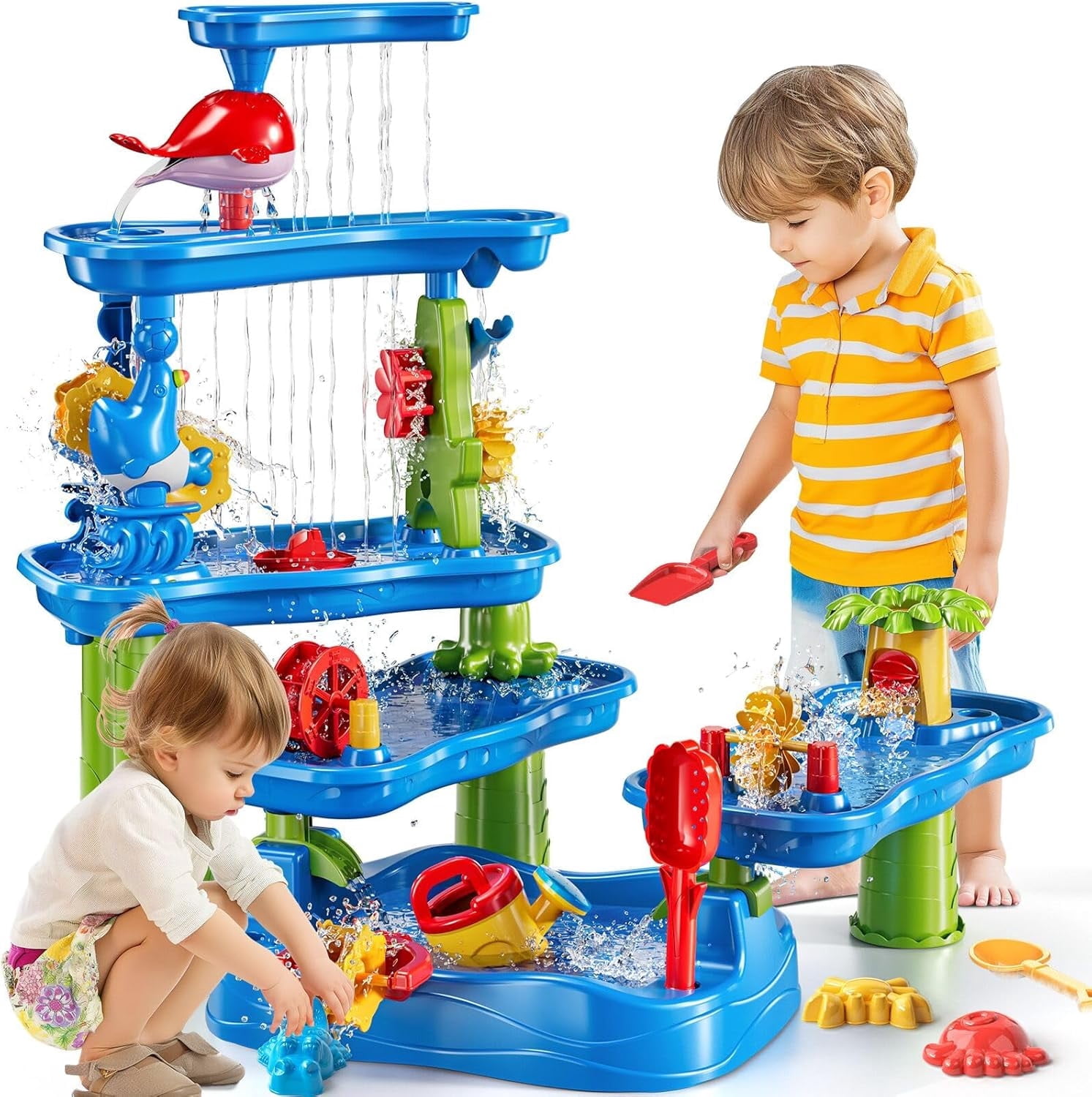 JoyStone JoyStone Kids Water Table, 5-Tier Outdoor Sensory Play Table with Stools & Drainage Hole, 30.1" Tall, Summer Backyard Beach Toys for Kids Age 4-8
