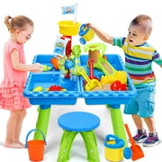 JoyStone 4 in 1 Kids Sand Water Table, 39PCS Sandbox Table Kids Activity Sensory Play Table Summer Outdoor Toys Gift for Toddler Boys Girls