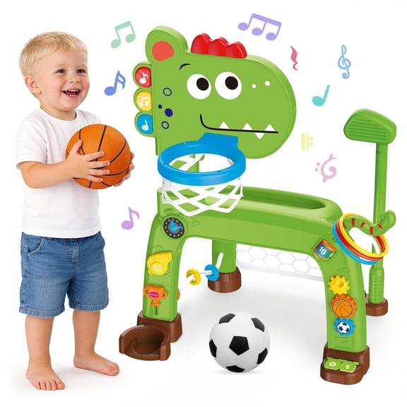JoyStone Toddler Basketball Hoop, 4-in-1 Adjustable Basketball Goal with Music and Ring Toss, Kids Activity Center Gifts for Boys and Girls Ages 1-3