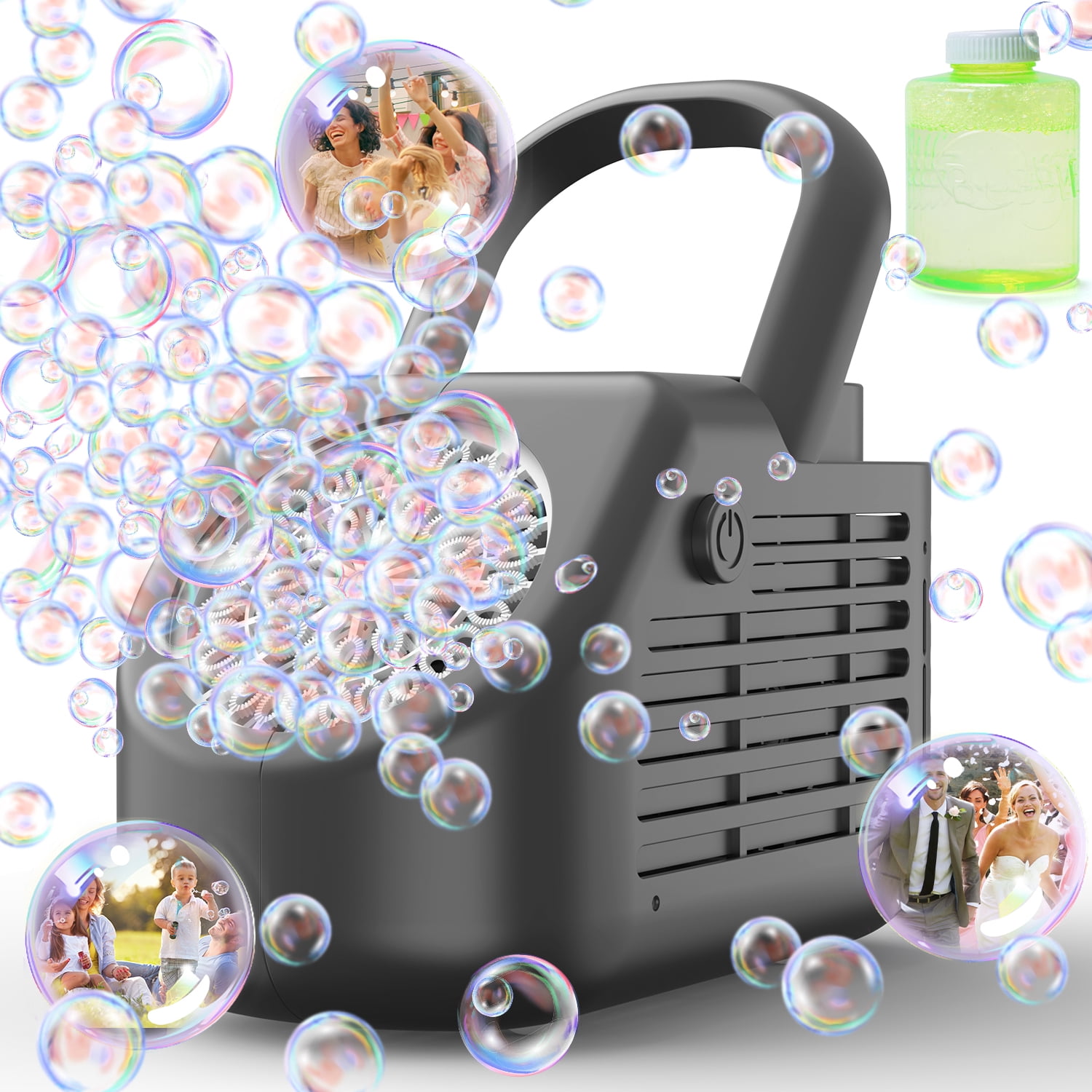 JoyStone JoyStone 42 Hole Automatic Bubble Machine, High-Output Bubble Maker, 20000+ Bubbles/Minute, Portable Handle, Perfect for Outdoor Parties, Gifts for 3+ Ages, Black