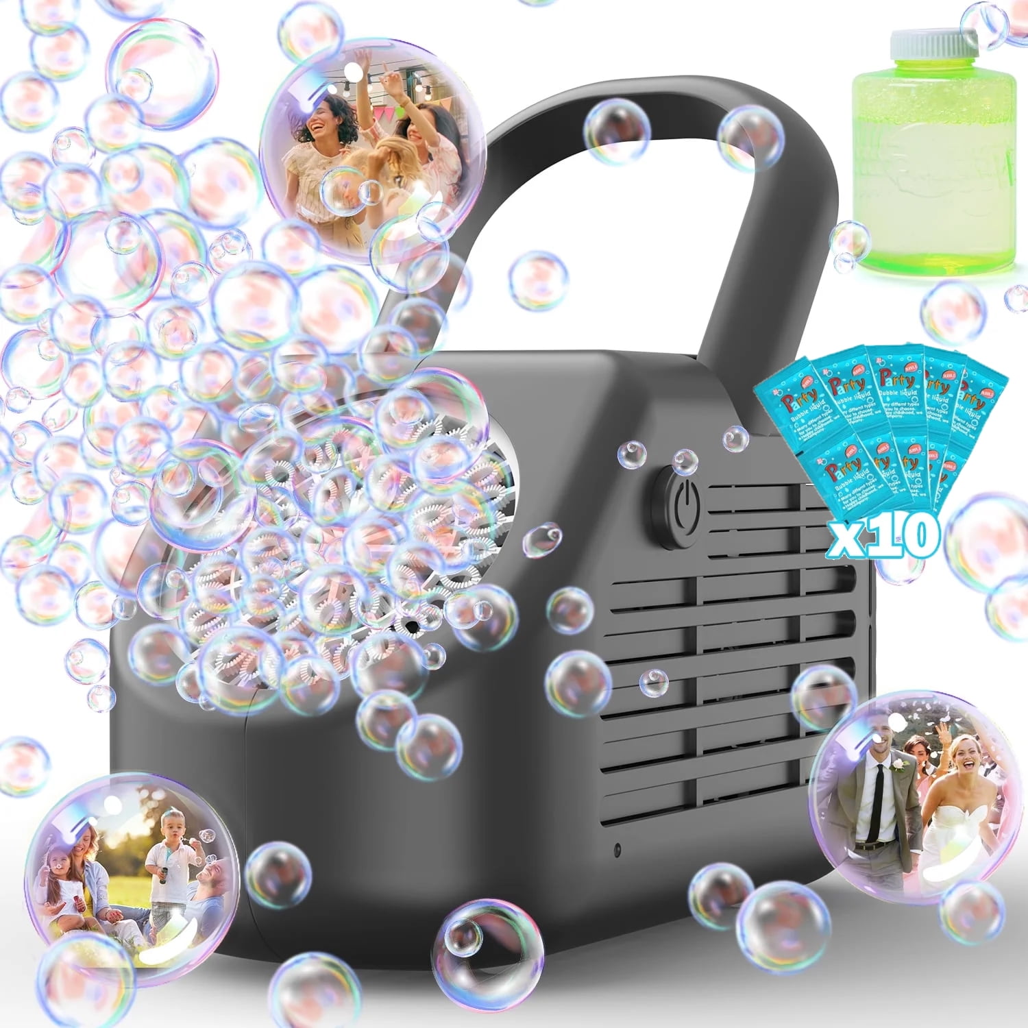 Walmart Deal of JoyStone 42 Hole Automatic Bubble Machine, High-Output Bubble Maker, 20000+ Bubbles/Minute, Portable Handle, Perfect for Outdoor Parties, Gifts for 3+ Ages, Black