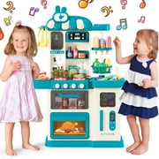 JoyStone 47PCS Kids Kitchen Playset,Play Kitchen Toy with Realistic Lights & Sounds,Pretend Steam, Play Sink & Oven, Pretend Play Food with Toddler