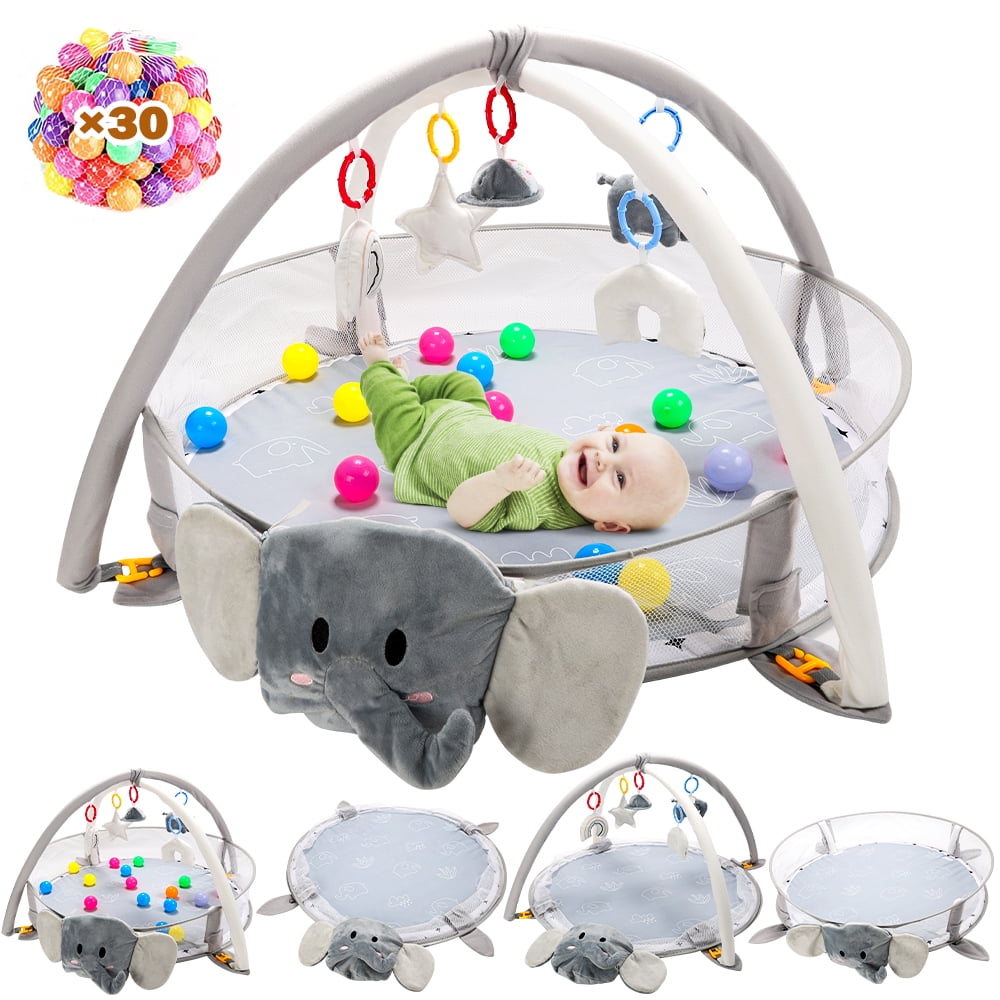 JoyStone 5 IN 1 Elephant Large Baby Gym Play Mat with 30 Balls 5 Detachable Sound Toys Baby Sensory Mat for for Toddler Infant 0 12 Months Newborn