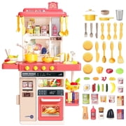 JoyStone 50PCS Kids Kitchen Playset, Play Kitchen Toy with Realistic Lights & Sounds & Spary, Cookware Steam & Other Kitchen Accessories Set for Toddlers