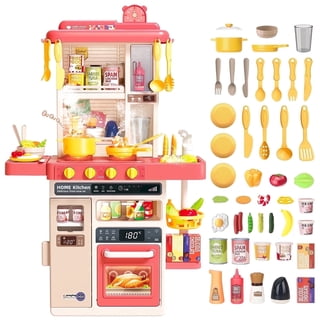 JoyStone 50PCS Kids Kitchen Playset, Play Kitchen Toy with Realistic Lights & Sounds & Spary, Cookware Steam & Other Kitchen Accessories Set for Toddlers