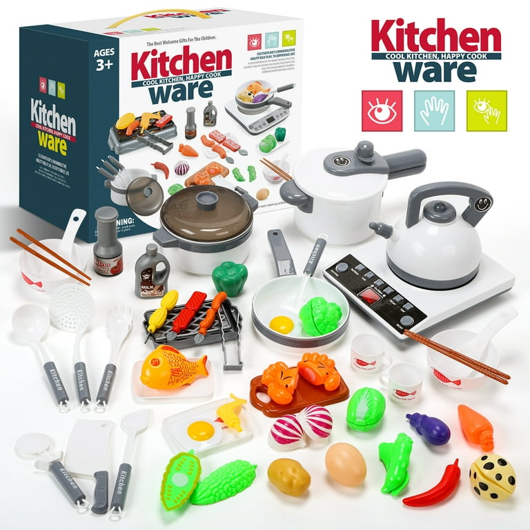 CUTE STONE Kids Kitchen Accessories Set, Play Food Sets for Kids Kitchen,  Kids Cooking Sets with Play Pots and Pans, Utensils Cookware Toys, Kids