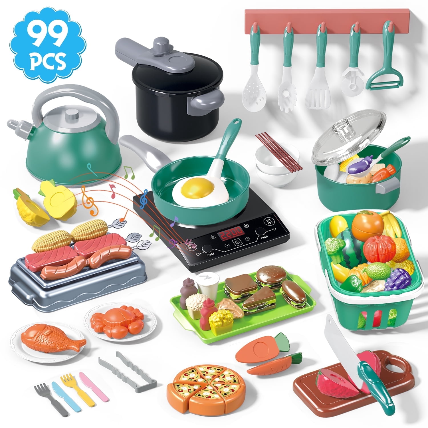 JoyStone Kids Kitchen Toy Cookware, 99PCS Pretend Cooking Toys BBQ Set ...
