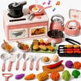 thumbnail image 1 of JoyStone 66PCS Kids Pretend Play Kitchen Set with Lights, Sounds & Mist, Rice Cooker, BBQ Grill, Cookware & Cutting Food, Pink, 1 of 11