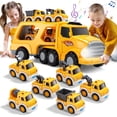 thumbnail image 1 of JoyStone 7 in 1 Construction Carrier Truck Transport Car Toys with Light and Sound, 6 Pull Back Cars, Vehicles Toys for Kids Age 2-6, Christmas Birthday Gifts, Yellow, 1 of 10