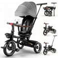 thumbnail image 1 of JoyStone 7 in 1 Foldable Tricycle Stroller for Toddler, Baby Tricycle with Adjustable Canopy, Parent Handle, Removable Pedals, Seat Belt and Storage Basket, Kids Bike for Ages 1-6 Boys & Girls, Grey, 1 of 12