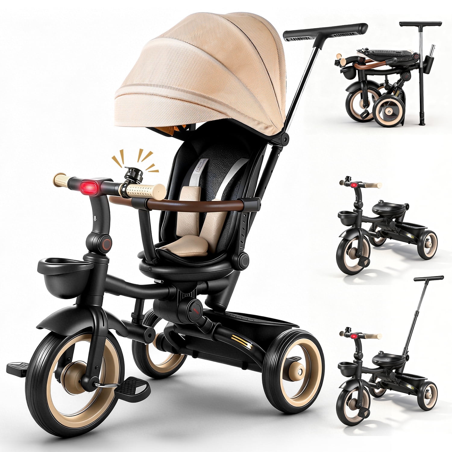 JoyStone 7-in-1 Foldable Baby Tricycle with Adjustable Canopy