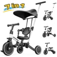 thumbnail image 1 of JoyStone 7 in 1 Foldable Tricycle for Toddlers with Adjustable Canopy, Detachable Backrest, Adjustable Seat and Handle and Parental Control Handle, Balance Bike for 1-4 Year Old Boys and Girls, White, 1 of 13