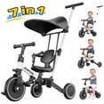 thumbnail image 1 of JoyStone 7 in 1 Foldable Tricycle for Toddlers with Adjustable Canopy, Detachable Backrest, Adjustable Seat and Handle and Parental Control Handle, Balance Bike for 1-4 Year Old Boys and Girls, White, 1 of 13