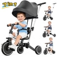 thumbnail image 1 of JoyStone 7 in 1 Folding Toddler Tricycle with Adjustable Canopy, Parental Control Handle, Detachable Backrest and Adjustable Seat and Handle, Push Tricycle Bike for 1-4 Year Old Boys and Girls, White, 1 of 13