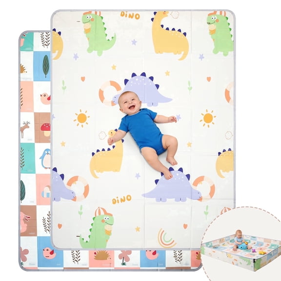 JoyStone 70 x 55 Inch Foldable Baby Play Mat with Fold-Up Sides & Storage Bag, Foam Tummy Time Mat, Infant Floor Playpen Mat for Indoor & Outdoor Use