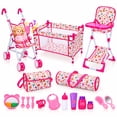 thumbnail image 1 of JoyStone 3-in-1 Baby Doll Stroller Set with 12" Talking Doll, Foldable Stroller, High Chair, Doll Bed, 2 Storage Bags & Feeding Accessories, Doll Care Nursery Playset for Kids, 1 of 8