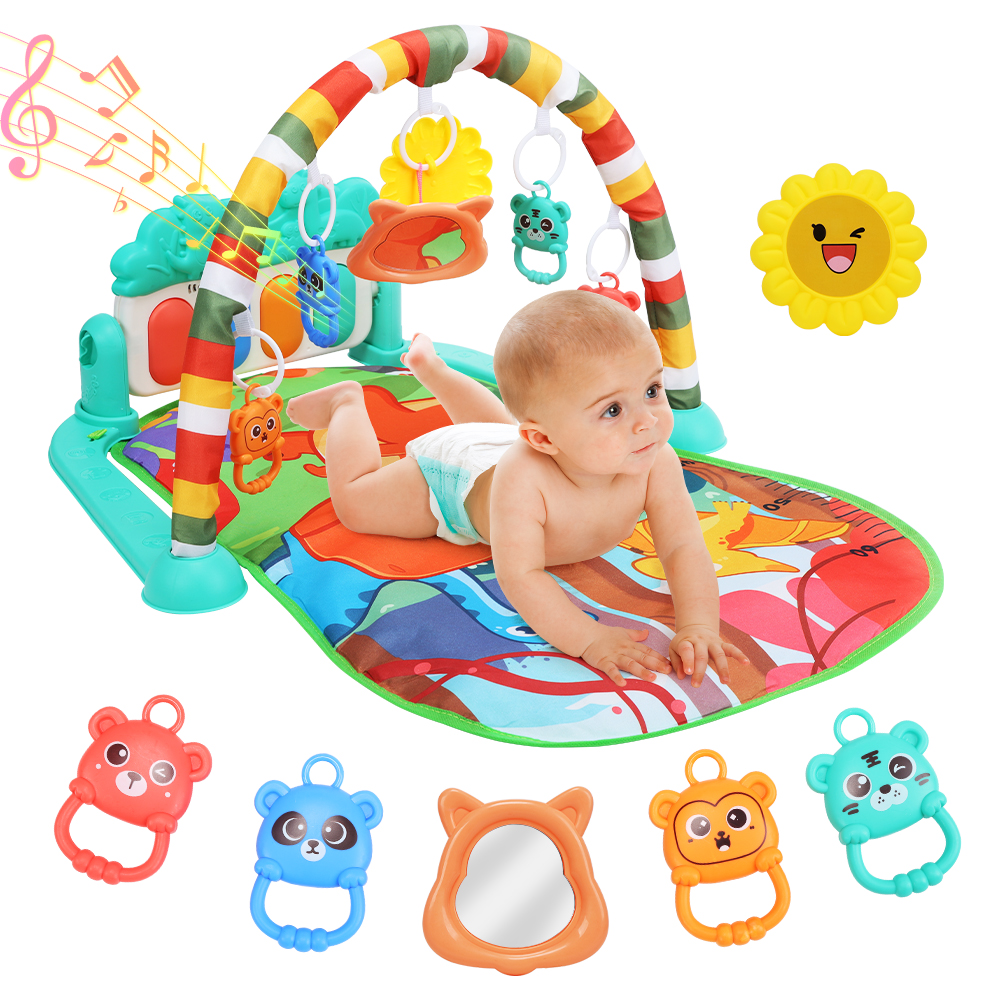 JoyStone Baby Gym Play Mat for Babies Tummy Time Mat, Play Music and Lights Piano Playmat Activity Gym for Baby Boy Girl, Infant Toddler Activity Center Toys, Baby Floor Newborn Play Mat, Green - image 1 of 8