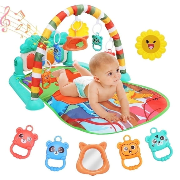JoyStone Baby Gym Mat with Piano & Lights, Activity Tummy Time Mat for 0-12 Months, Green