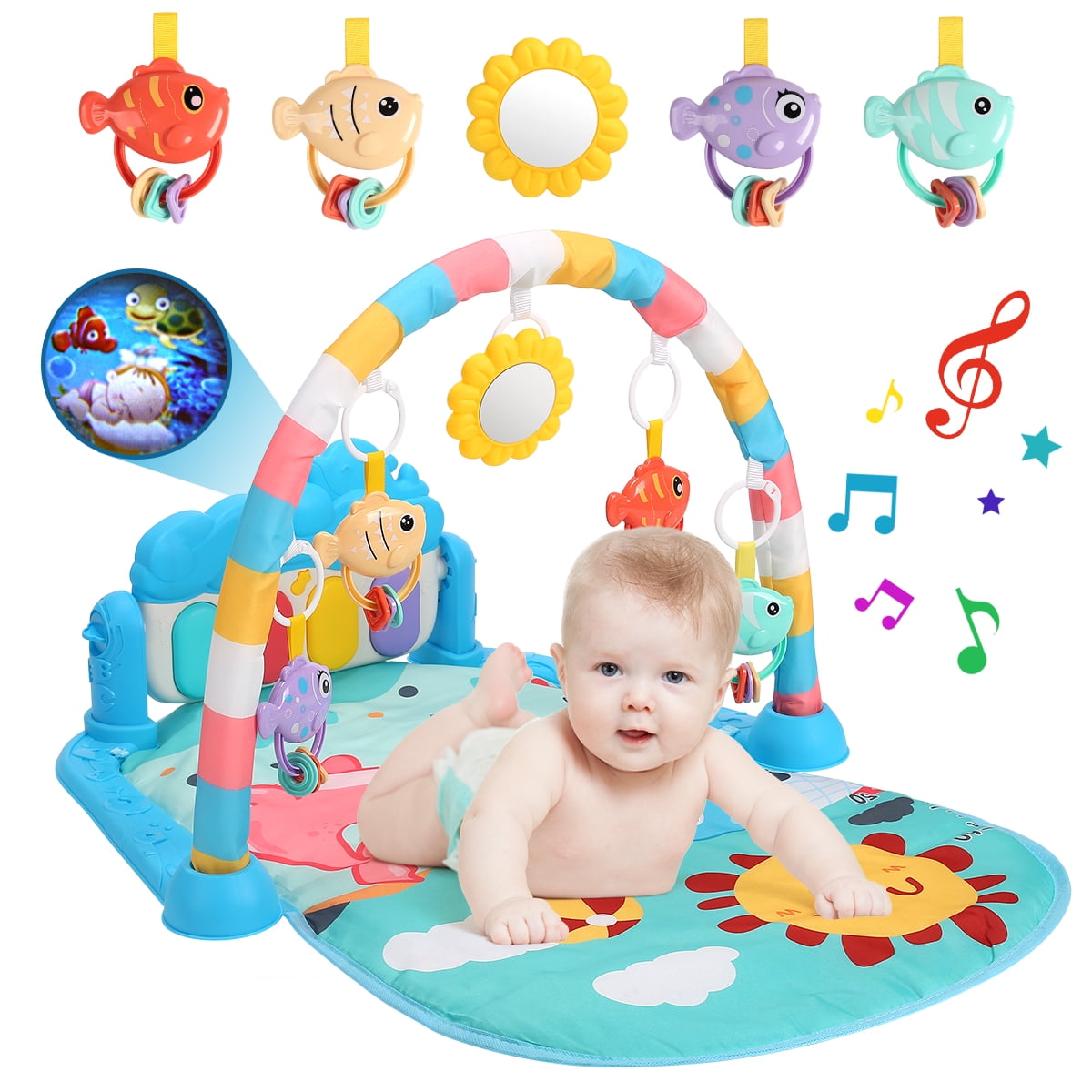 JoyStone Baby Gym Projection Play Mat , Kick and Play Piano Gym, Musical  Activity Center for Infants Toddlers