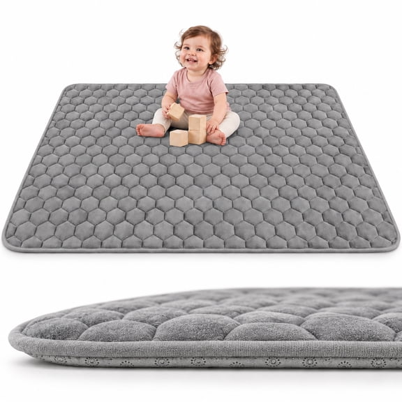 JoyStone Baby Play Mat, 50" X 50" Playpen Mat, Thick One-Piece Crawling Mat for Playpen, Odorless Soft Floor Mat, Anti-Slip Activity Playmats for Babies, Grey
