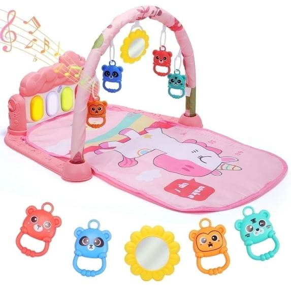 JoyStone Baby Play Mat Baby Gym, Baby Toy Play Mat Activity Center Baby Piano Music Lights for Toddlers, Newborn Baby Gift 0-12 Months, Red