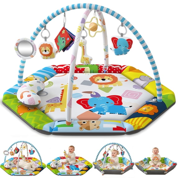 JoyStone Baby Gym Play Mat, 8-in-1 Tummy Time Mat, Infant Play Gym with 6 Detachable Toys, Washable Activity Mat & Ball Pit, Baby Toys Gift for Ages 0-18M