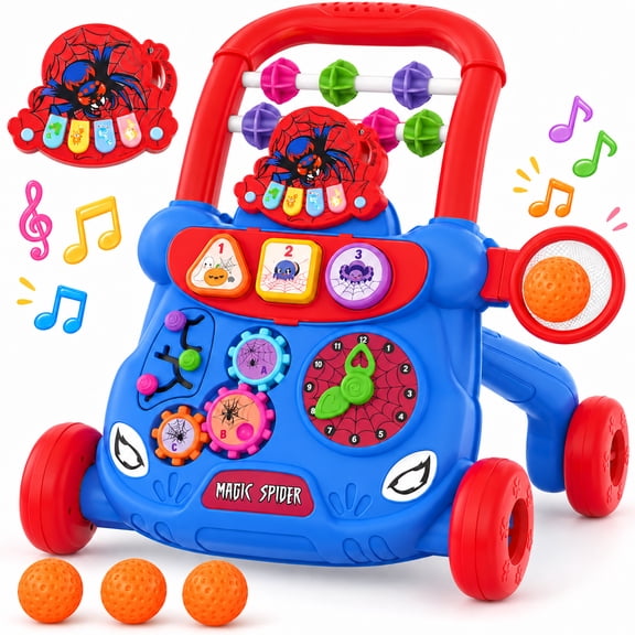 JoyStone Baby Walker with Detachable Music Piano and Activity Toys, Sit-to-Stand Educational Push Walker for Infants 6-12 Months