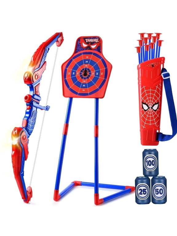 Bow and Arrow for Kids, LED Light Up Archery Set with 10 Suction Cup Arrows, , Target & Quiver and 3 Target Cans, Indoor Outdoor Sport Gifts for Boys Girls