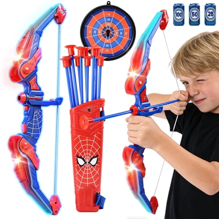 JoyStone Bow and Arrow Set for Kids- LED Light up Archery Toy Set with 10 Suction Cup Arrows, Target & Quiver and 3 Target Cans, Indoor and Outdoor Toys for Children Boys Girls, Blue