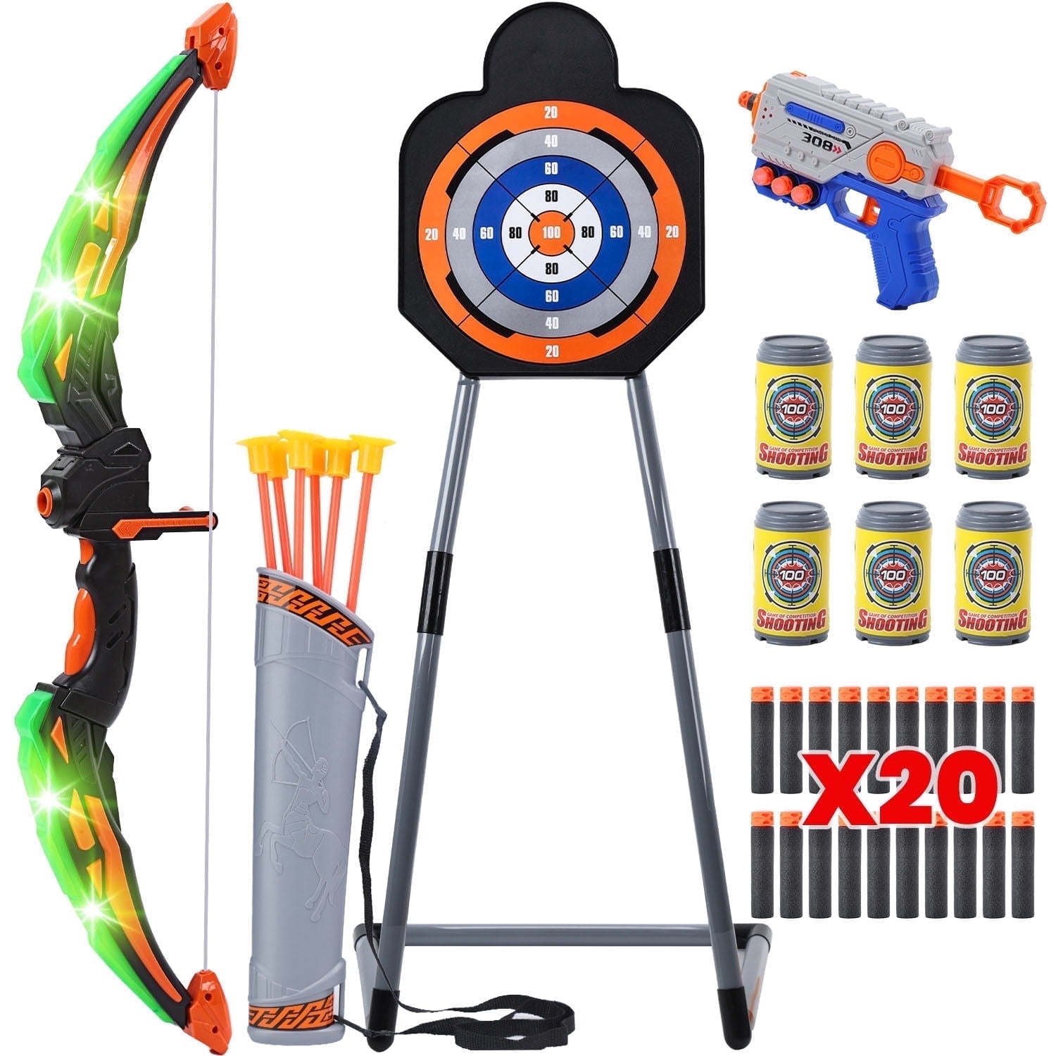 JoyStone JoyStone Bow and Arrow Set for Kids- LED Light up Archery Toy Set with 1 Foam Dart Blaster, 6 Suction Cup Arrows, Archery Set with Standing Target, Indoor Outdoor Sport Gifts for Boys Girls Ages 4-8