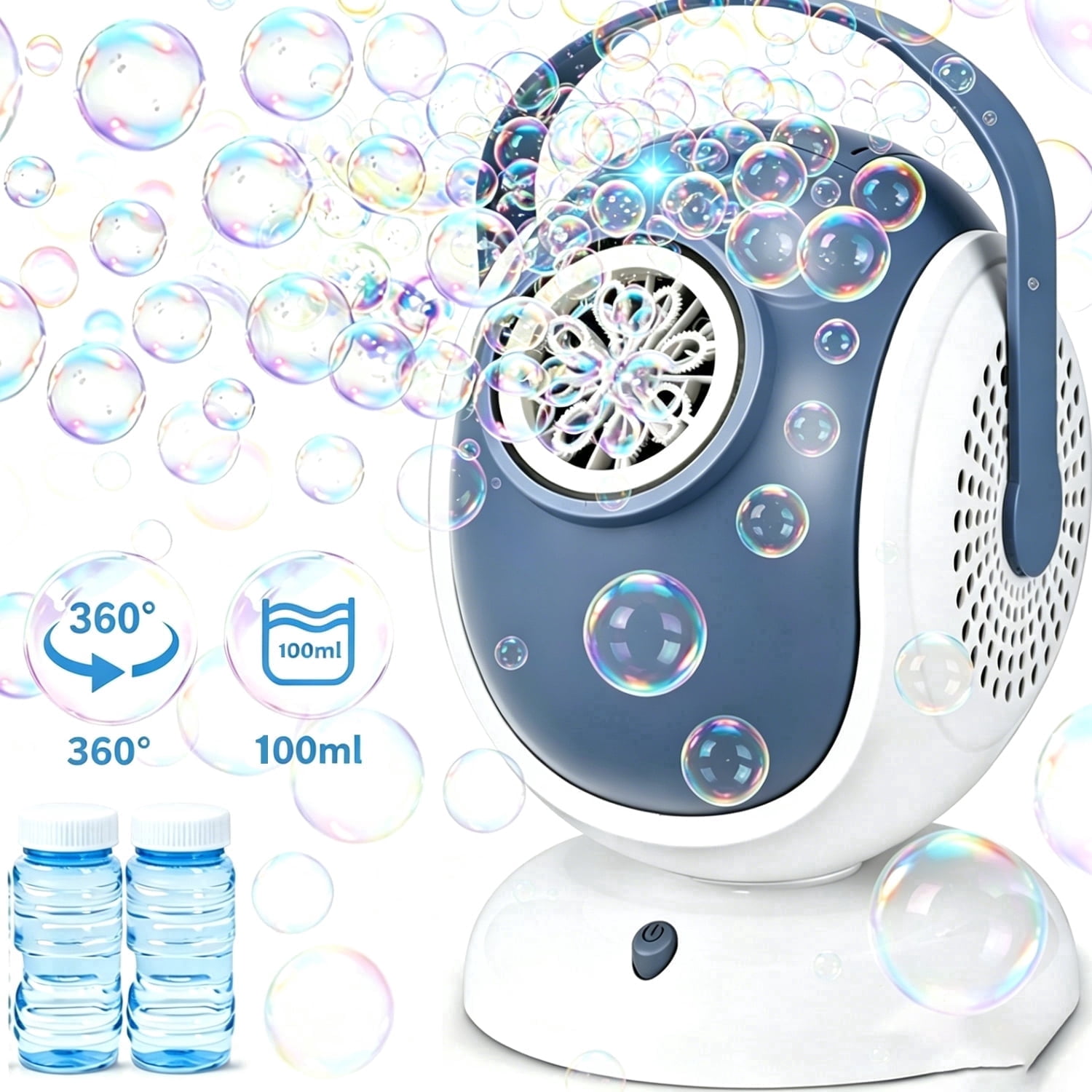 JoyStone JoyStone Auto 360° Rotation & 75° Tilt Bubble Blower, Bubble Machine with 2 Bottles Bubble Solution, High Output Continuous Bubble Maker for Outdoor Party, Birthday Gifts for Kids 3+
