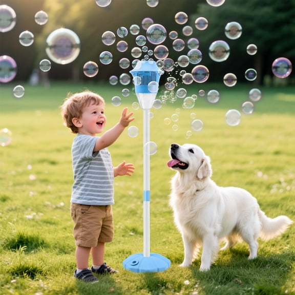 JoyStone Outdoor Bubble Machine for Kids with Lights & Music, Street Lamp Style Bubble Blower with 3 Adjustable Heights, Includes 10 Bubble Solution, Blue