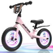 JoyStone Colorful Lighting 12 Inch Toddler Balance Bike, Kids Training Balance Bike with Adjustable Seat, Customize Plate, Flat-Free Tires, No Pedals Bike Gift for Boys Girls, White