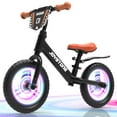 thumbnail image 1 of JoyStone Colorful Lighting 12 Inch Toddler Balance Bike, Kids Training Balance Bike with Adjustable Seat, Customize Plate, Flat-Free Tires, No Pedals Bike Gift for Boys Girls, Black, 1 of 12