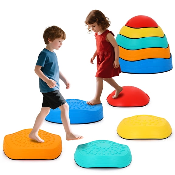 JoyStone Colorful Stepping Stones for Kids, 5 Pcs Durable Non-Slip Toddler Balance Stones, Obstacle Courses Sensory Toys/Stacking Blocks/Beach Toys for Boys Girls
