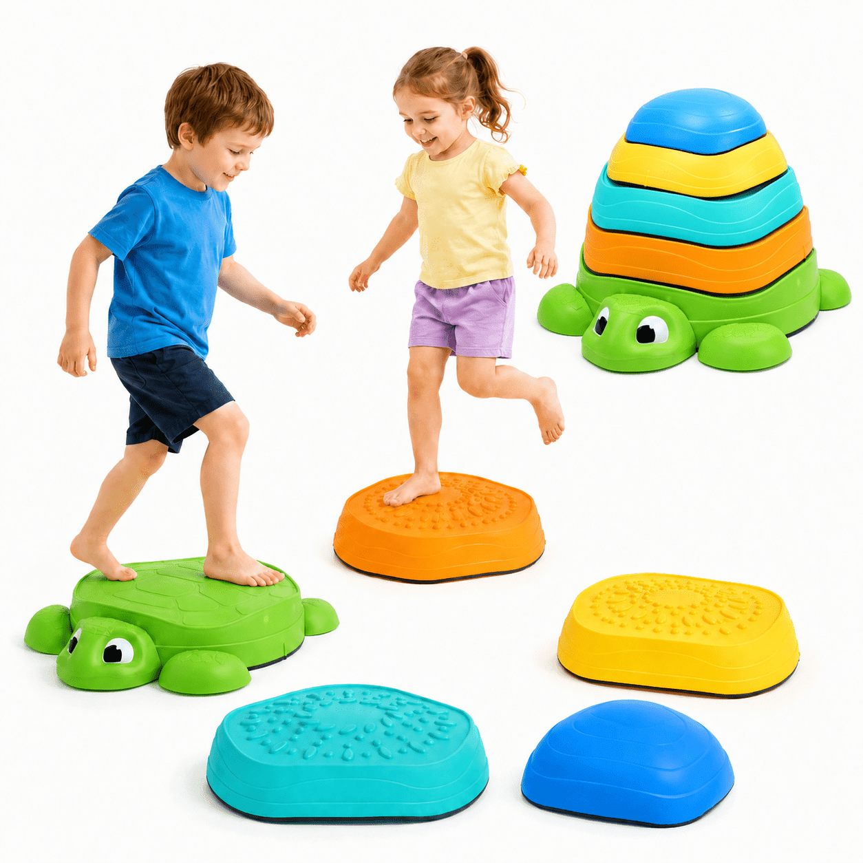 JoyStone JoyStone Colorful Stepping Stones for Kids, 5 Pcs Durable Non-Slip Turtle Balance Stones, Obstacle Courses Sensory Toys/Stacking Blocks/Beach Toys for Toddler Boys Girls