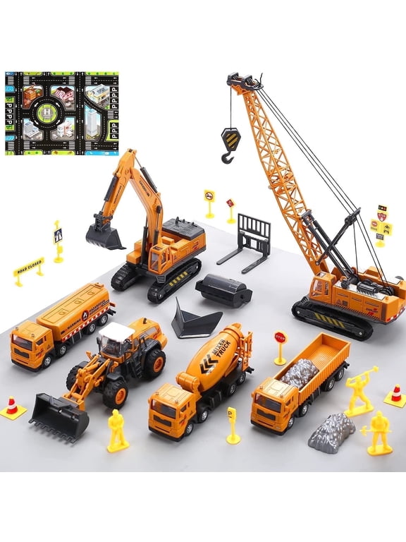 Construction Vehicles Boys Toy Playsets, Crane Truck Excavator Crane Dump Truck Toy Car Sets Gift for Kids Toddlers