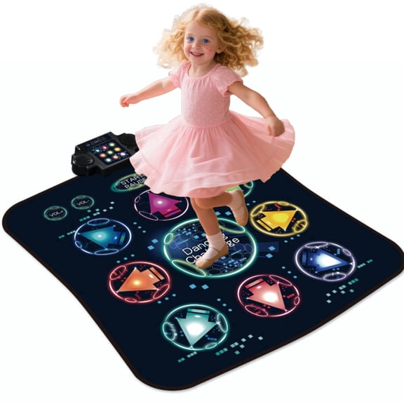 JoyStone Dance Mat for Kids, Rhythm Step Play Mat with LED Lights, Built-in Music, 3 Play Modes, Musical Dance Pad Gift for Girls Boys Ages 3-12, Black