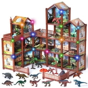 JoyStone Dinosaur Dollhouse with 14 Rooms and Mountain Playset, Includes 12 Dinosaurs & Accessories, Pretend Play House for Kids Ages 6-12