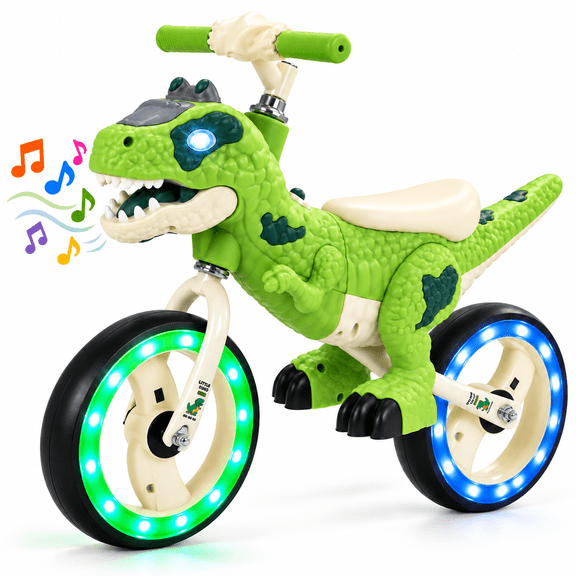 JoyStone Dinosaur Balance Bike for Kids, No-Pedal Training Bike with 10 Inch LED Light-Up Wheels, Sound and Adjustable Handlebar, Toddler Ride on Toy for Boys Girls