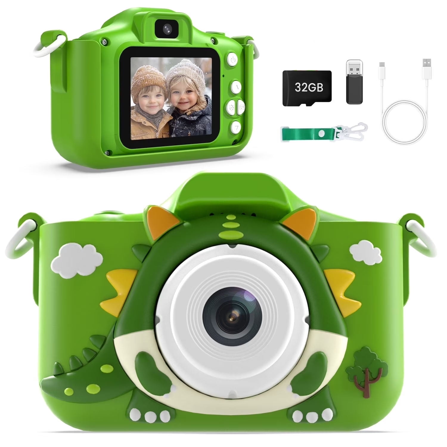 JoyStone JoyStone Dinosaur Kids Camera Toys with 1080P Video for 3-12 Year Old, Chritmas Birthday Gifts for Kids, 32GB SD Card & Silicone Cover