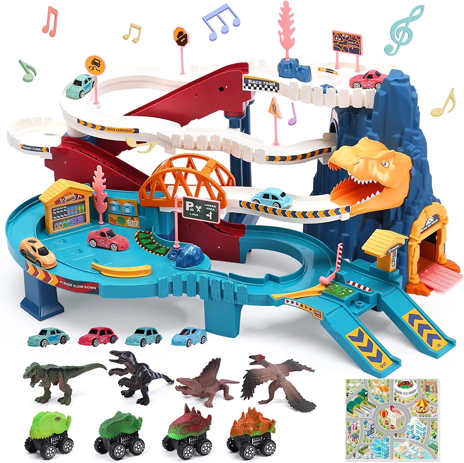  TOYLI Dinosaur Race Track Set 182 Pieces, Dino Track Flexible  Dinosaur Road Race Playset with Bridge, Ramps, Dinosaur Track Toy Set is a  Great 3 Year Old boy Gift. : Toys